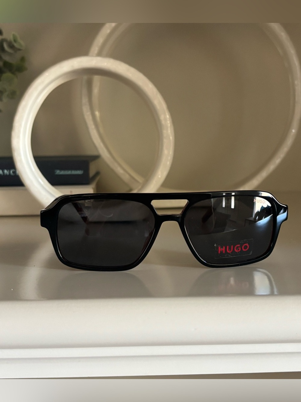 HUGO Black Sunglasses with Dark Gray Lenses